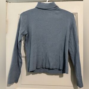 Women's Blue Ribbed Turtleneck Top
